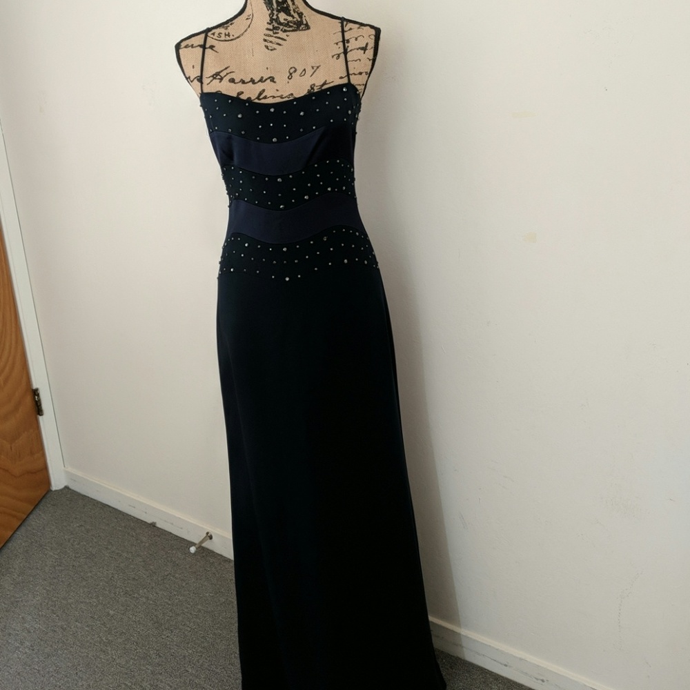 Lillie Rubin Navy Rhinestone Evening Gown Sz 6